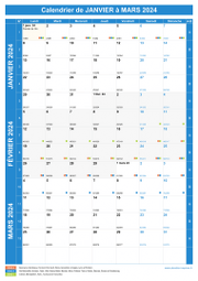 Calendrier scolaire pour Janvier à Mars 2024 portrait 1