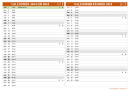 Calendrier pour les mois de Janvier et Février 2024 paysage 2