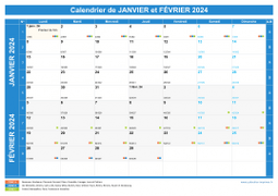 Calendrier scolaire pour Janvier et Février 2024 paysage 1