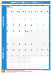 Calendrier scolaire pour Janvier et Février 2024 portrait 1
