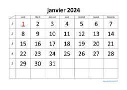 calendrier janvier 2024