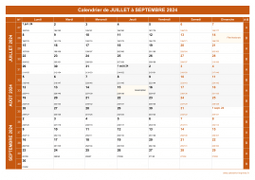 Calendrier pour les mois de Juillet à Septembre 2024 paysage 1