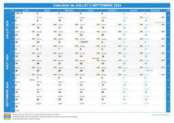 Calendrier scolaire pour Juillet à Septembre 2024 paysage 1