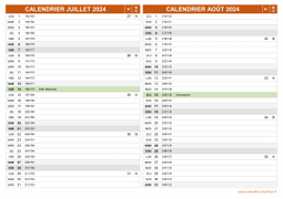 Calendrier pour les mois de Juillet et Août 2024 paysage 2