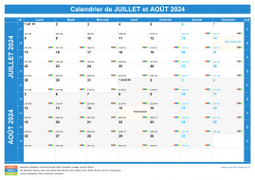 Calendrier scolaire pour Juillet et Août 2024 paysage 1