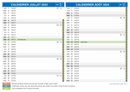 Calendrier scolaire pour Juillet et Août 2024 paysage 2