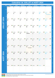 Calendrier scolaire pour Juillet et Août 2024 portrait 1