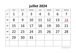 calendrier juillet 2024