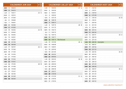 Calendrier pour les mois de Juin à Août 2024 paysage 2