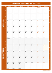 Calendrier pour les mois de Juin et Juillet 2024 portrait 1