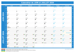 Calendrier scolaire pour Juin et Juillet 2024 paysage 1