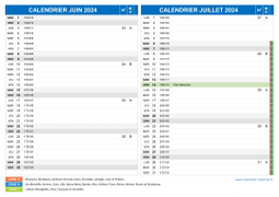 Calendrier scolaire pour Juin et Juillet 2024 paysage 2