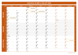 Calendrier pour les mois de Mai à Juillet 2024 paysage 1