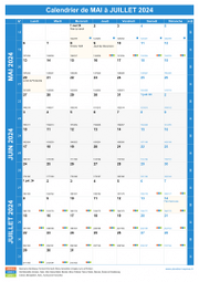 Calendrier scolaire pour Mai à Juillet 2024 portrait 1