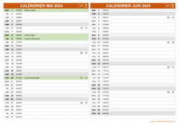 Calendrier pour les mois de Mai et Juin 2024 paysage 2