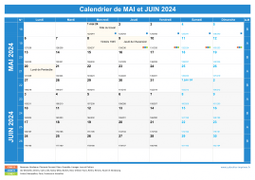 Calendrier scolaire pour Mai et Juin 2024 paysage 1