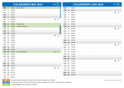 Calendrier scolaire pour Mai et Juin 2024 paysage 2