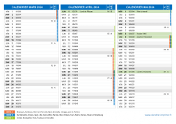 Calendrier scolaire pour Mars à Mai 2024 paysage 2