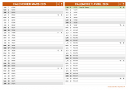 Calendrier pour les mois de Mars et Avril 2024 paysage 2