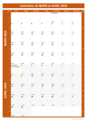 Calendrier pour les mois de Mars et Avril 2024 portrait 1