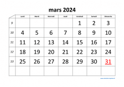 calendrier mars 2024