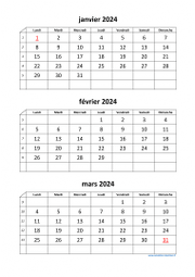 Calendrier 2024 par trimestre