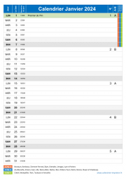 Calendrier mensuel 2024 portrait avec vacances, jours fériés, phase de la lune et numéros de semaine