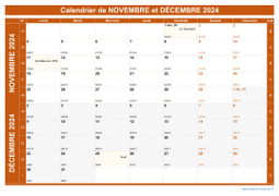 Calendrier pour les mois de Novembre et Décembre 2024 paysage 1