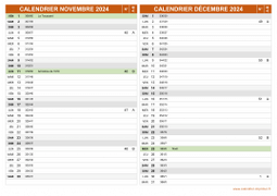 Calendrier pour les mois de Novembre et Décembre 2024 paysage 2