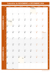Calendrier pour les mois de Novembre et Décembre 2024 portrait 1
