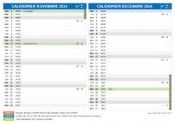 Calendrier scolaire pour Novembre et Décembre 2024 paysage 2