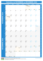 Calendrier scolaire pour Novembre et Décembre 2024 portrait 1