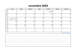 Calendrier novembre 2024 modele 07