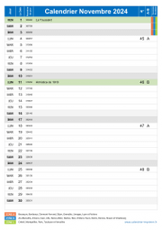 Calendrier novembre 2024 portrait avec vacances, jours fériés et numéros de semaine