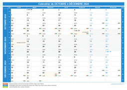 Calendrier scolaire pour Octobre à Décembre 2024 paysage 1