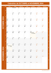 Calendrier pour les mois de Octobre et Novembre 2024 portrait 1