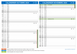 Calendrier scolaire pour Octobre et Novembre 2024 paysage 2