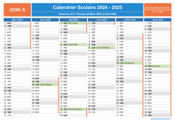 Calendrier scolaire 2024-2025 avec jours fériés - Zone A à imprimer - 2nd semestre