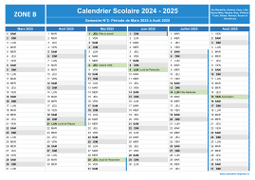 Calendrier scolaire 2024-2025 avec jours fériés - Zone B à imprimer - 2nd semestre