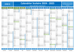 Calendrier scolaire 2024-2025 avec jours fériés - Zone B à imprimer