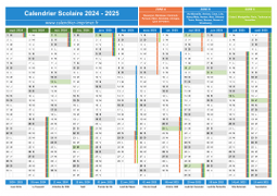 Calendrier scolaire 2024-2025 avec jours fériés - Zones A-B-C à imprimer