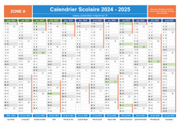 Calendrier scolaire 2024-2025 avec jours fériés et numéros de semaine - Zone A