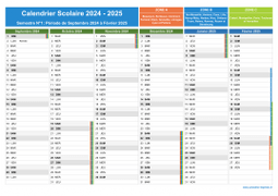 Calendrier scolaire 2024-2025 - Zones A-B-C à imprimer - 1er semestre