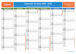 Calendrier scolaire 2024-2025 - Zone A à imprimer - 1er semestre