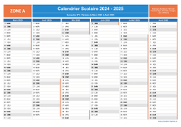 Calendrier scolaire 2024-2025 - Zone A à imprimer - 2nd semestre