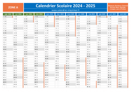 Calendrier scolaire 2024-2025 - Zone A à télécharger gratuit et imprimer