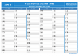 Calendrier scolaire 2024-2025 - Zone B à imprimer - 2nd semestre