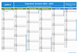 Calendrier scolaire 2024-2025 de la Zone B à imprimer - 1er et 2nd semestre