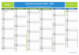 Calendrier scolaire 2024-2025 de la Zone C à imprimer - 1er et 2nd semestre