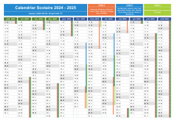 Calendrier scolaire 2024-2025 - Zones A-B-C à télécharger gratuit et imprimer